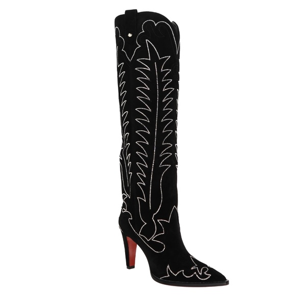 Christian Louboutin Boots Santia Botta Strass 85 Black Suede Size 39.5 US New - Picture 2 of 9